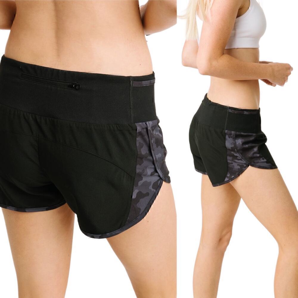 Zyia Active Black with Camo Print 5 Star Athletic Running Shorts Size Small